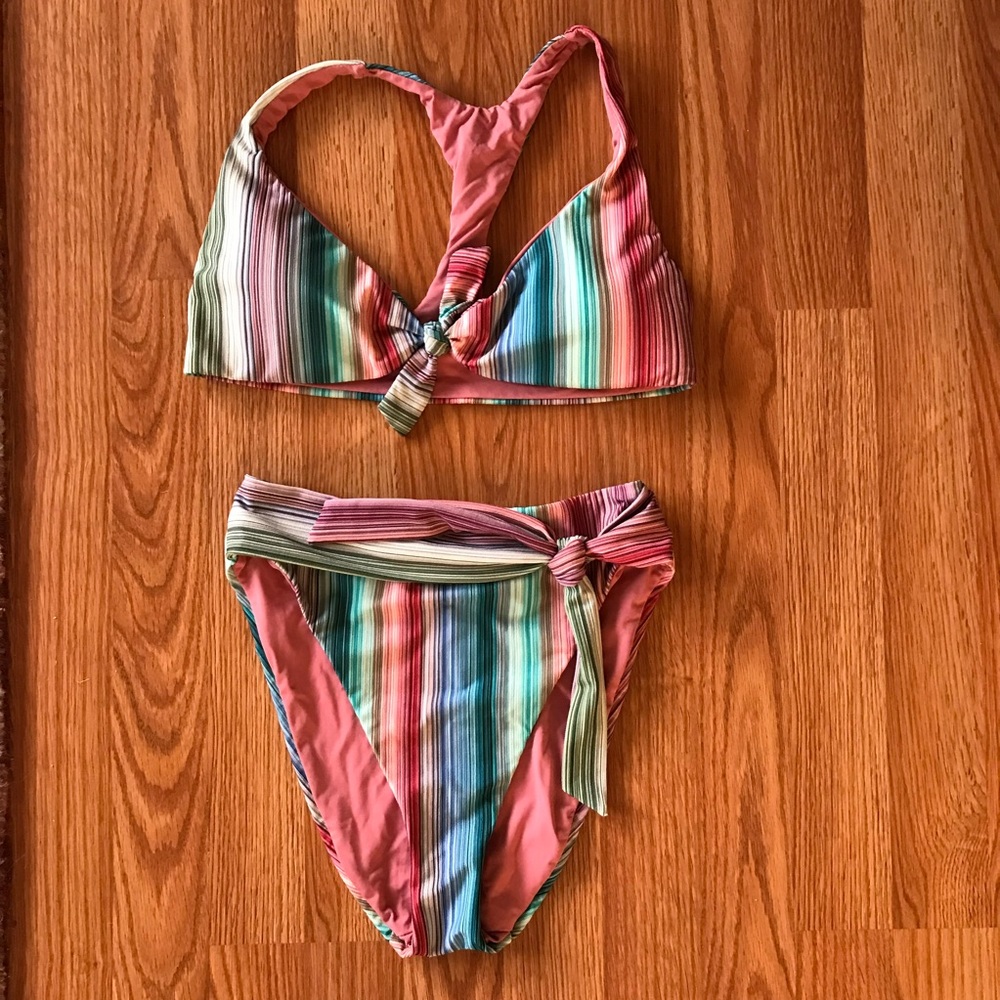 NWOT Becca Colorful Striped Bikini Set
